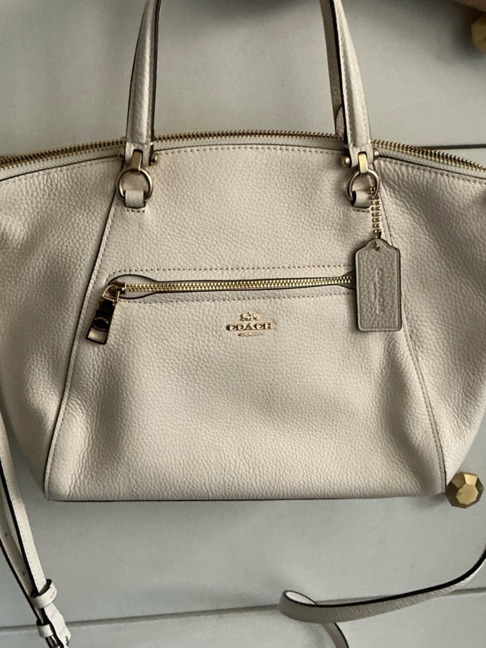 Coach White Pebbled Leather Shoulder Satchel with Gold Hardware